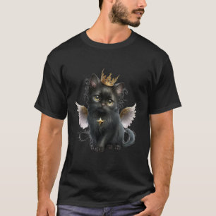 T-shirt Chat noir mignon et sorcière aux ailes violettes C