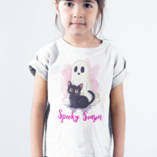 T-Shirt Chat Noir Mignon Fantôme Rose Saison Surnaturelle