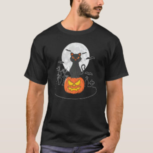T-shirt Chat noir mignon Halloween sur Pleine lune Citroui