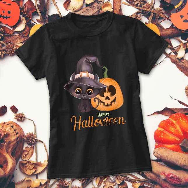 T-shirt Chat noir mignon Joyeux Halloween sculpté citrouil (Créateur téléchargé)