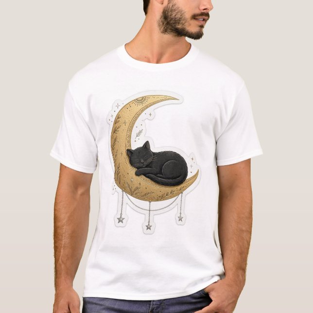 T-shirt chat noir mignon lune (Devant)
