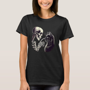 T-shirt Chat noir mignon nez squelette main drôle Hallowee