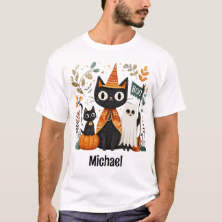 T-shirt Chat noir mignon personnalisé et Halloween fantôme