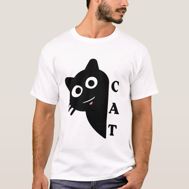 T-shirt chat noir mignon qui regarde (Devant)