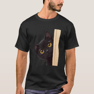 T-shirt Chat noir mignon regardant autour du coin en vous