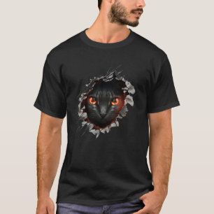 T-shirt Chat noir mignon trou déchiré