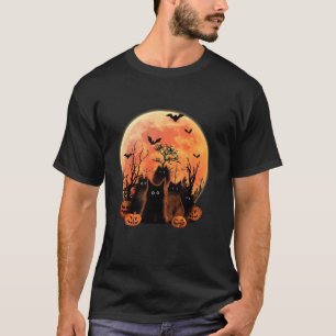 T-shirt Chat Noir Mignonne Et Citrouilles De Nuit De Lune 