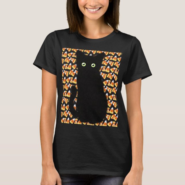 T-shirt Chat noir, motif de maïs, Halloween amusant (Devant)
