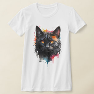 T-shirt Chat noir mystique aquarelle