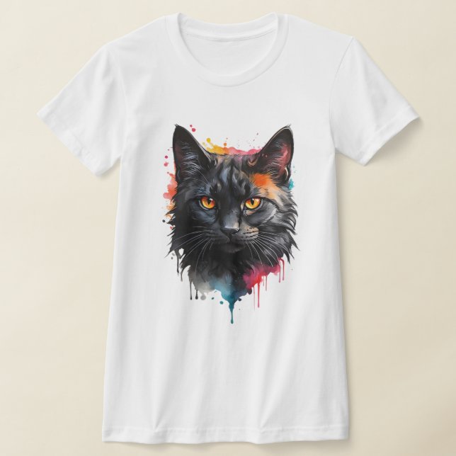 T-shirt Chat noir mystique aquarelle (Poser)