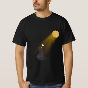 T-shirt Chat noir mystique contemplant la lune éclatante T