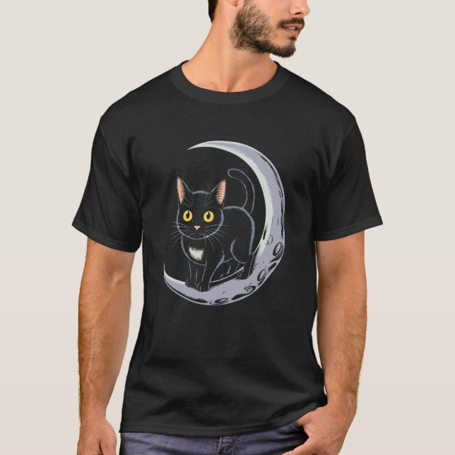 T-shirt Chat noir mystique et scène de lune (Devant)