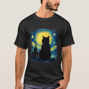 T-shirt Chat Noir Nuit Étoilée Van Gogh Chat Maman Chat