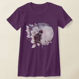 T-shirt Chat noir par une Pleine lune magique