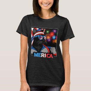 T-shirt Chat noir patriotique Fireworks