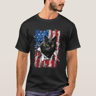 T-shirt Chat noir patriotique Tordu drapeau américain 4 ju