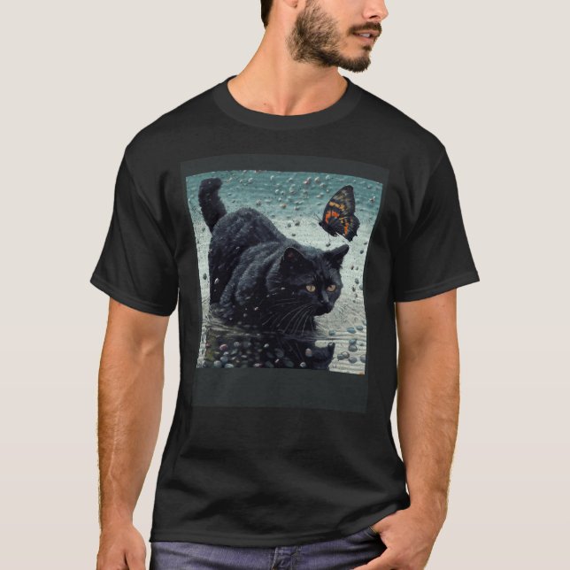 T-shirt Chat Noir Pêche Papillon (Devant)