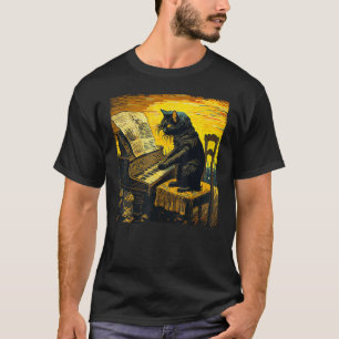 T-shirt Chat noir pianiste drôle maïs sur l'épi