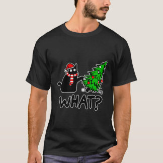 T-shirt Chat Noir Poussant Arbre De Noël Quelles Lumières 