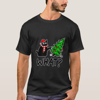 T-shirt Chat Noir Poussant Arbre De Noël Quelles Lumières