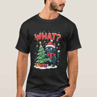 T-shirt Chat Noir Poussant Arbre De Noël Sur Chat Ce