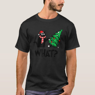 T-shirt Chat Noir Poussant Arbre De Noël Sur Chat Ce