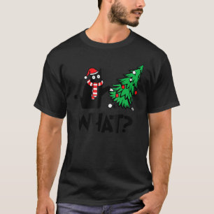 T-shirt Chat Noir Poussant Arbre de Noël Sur Chat Quoi 2