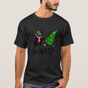 T-shirt Chat Noir Poussant Arbre De Noël Sur Chat What 1