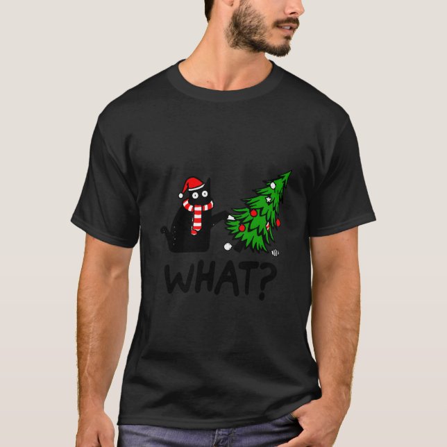 T-shirt Chat noir poussant un arbre sur chat W (Devant)