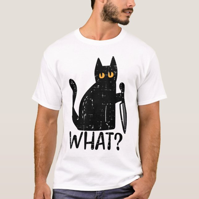 T-shirt Chat noir Quel Couteau Drôle Halloween meurtrier (Devant)