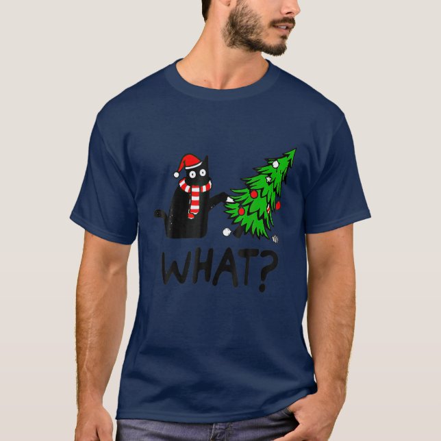 T-shirt Chat Noir Quel Noël, Noël Drôle (Devant)