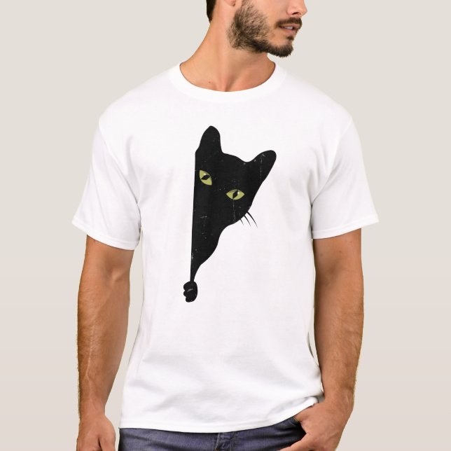T-shirt Chat Noir qui Épie  (Devant)