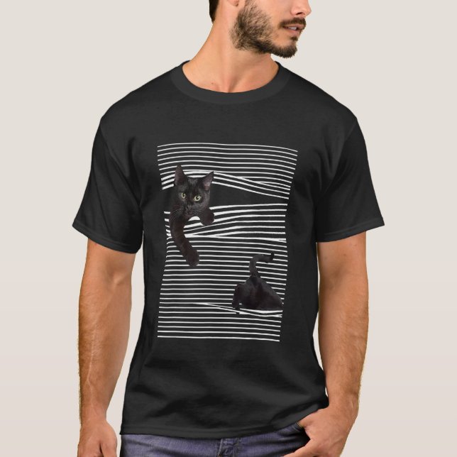 T-shirt Chat noir rayure horizontale (Devant)