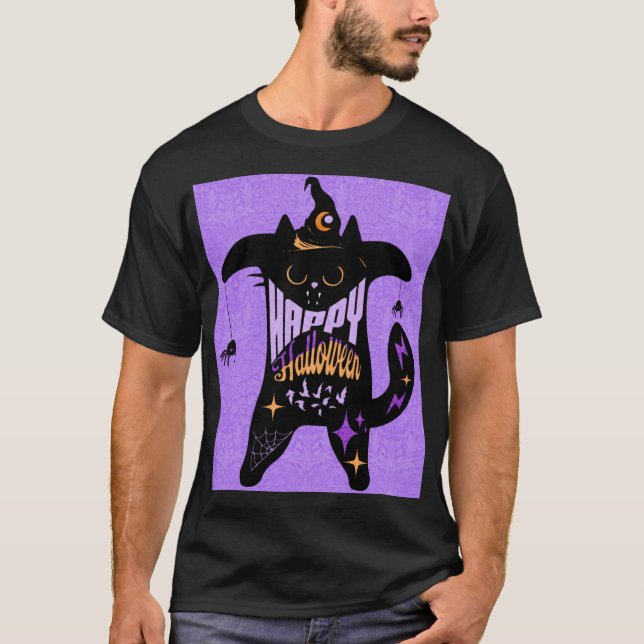 T-shirt Chat noir rétro drôle Halloween (Devant)