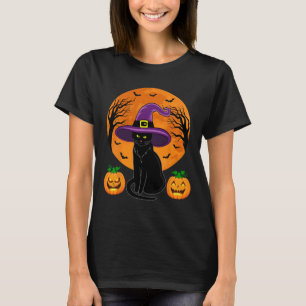 T-shirt Chat noir rétro Halloween Costume Citrouille Femme