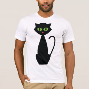 T-shirt Chat Noir Rétro Silhouette d'Halloween aux Yeux Ve