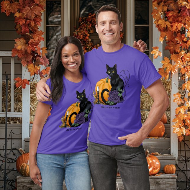 T-shirt Chat Noir Rose Pourpre Citrouille Automne (Créateur téléchargé)