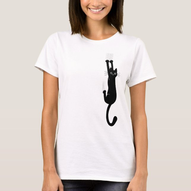 T-shirt Chat noir sauvage et fou accroché | Humoristique (Devant)