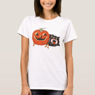 T-shirt Chat noir sculpté par Citrouille sculpté sourire a