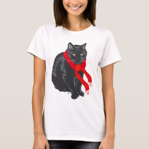 T-shirt Chat noir se réchauffant à Noël