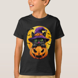 T-shirt Chat noir Sorcière Citrouille Chauves-souris Hallo