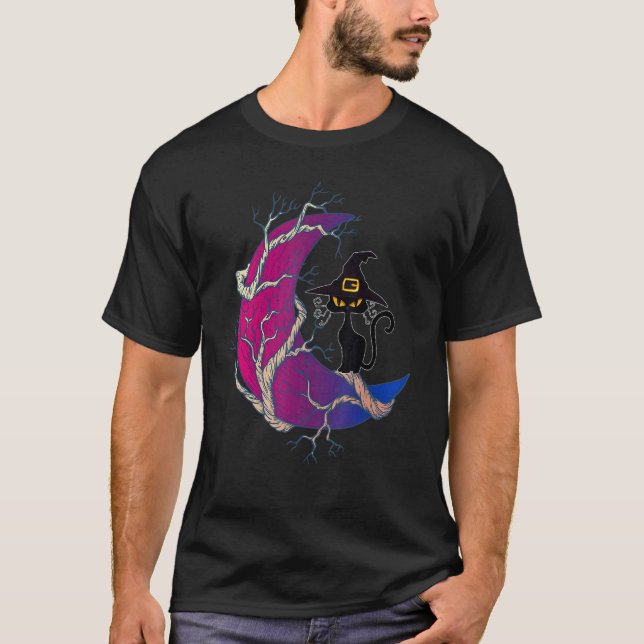 T-shirt Chat noir sorcière & drapeau de bisexualité de Lun (Devant)