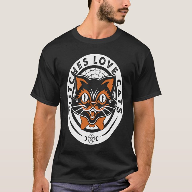 T-shirt Chat noir Sorcière Halloween Goth Graphique (Devant)