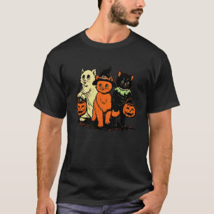 T-shirt Chat noir Sorcière Halloween Rétro Vintage Citroui