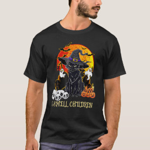 T-shirt Chat noir Sorcière Je sens les enfants Halloween H