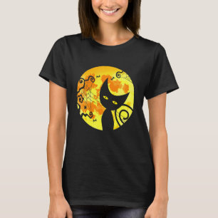 T-shirt Chat noir Sorcière Pleine Lune Vintage Halloween H
