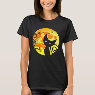 T-shirt Chat Noir Sorcière Pleine Lune Vintage Halloween H