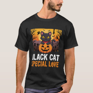 T-shirt Chat noir spécial amour citrouille design Hallowee