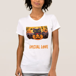 T-shirt Chat noir spécial amour design citrouille Hallowee