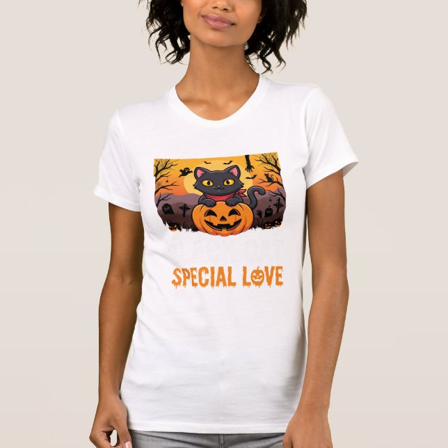 T-shirt Chat noir spécial amour design citrouille Hallowee (Devant)